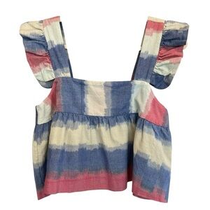 Outerknown Astrid Ruffle Top Pink Blue Dye Small NWT Coastal Boho Festival Beach